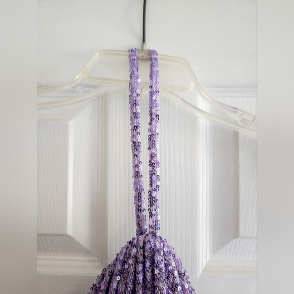 Mac Duggal Gathered Sequined Halter Gown- Lilac - Picture 11 of 11